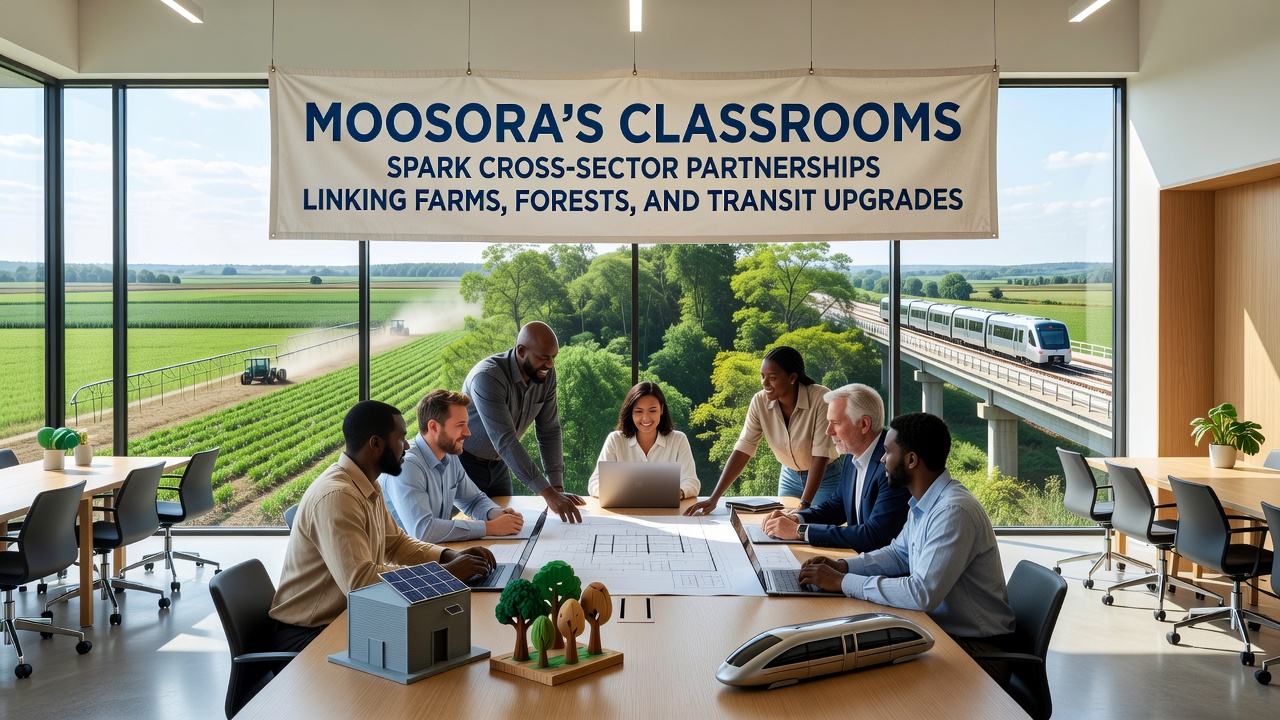 Collaborative workshops in Moosora bring together farmers, forest managers, and transit planners to review classroom-generated data on sustainable infrastructure